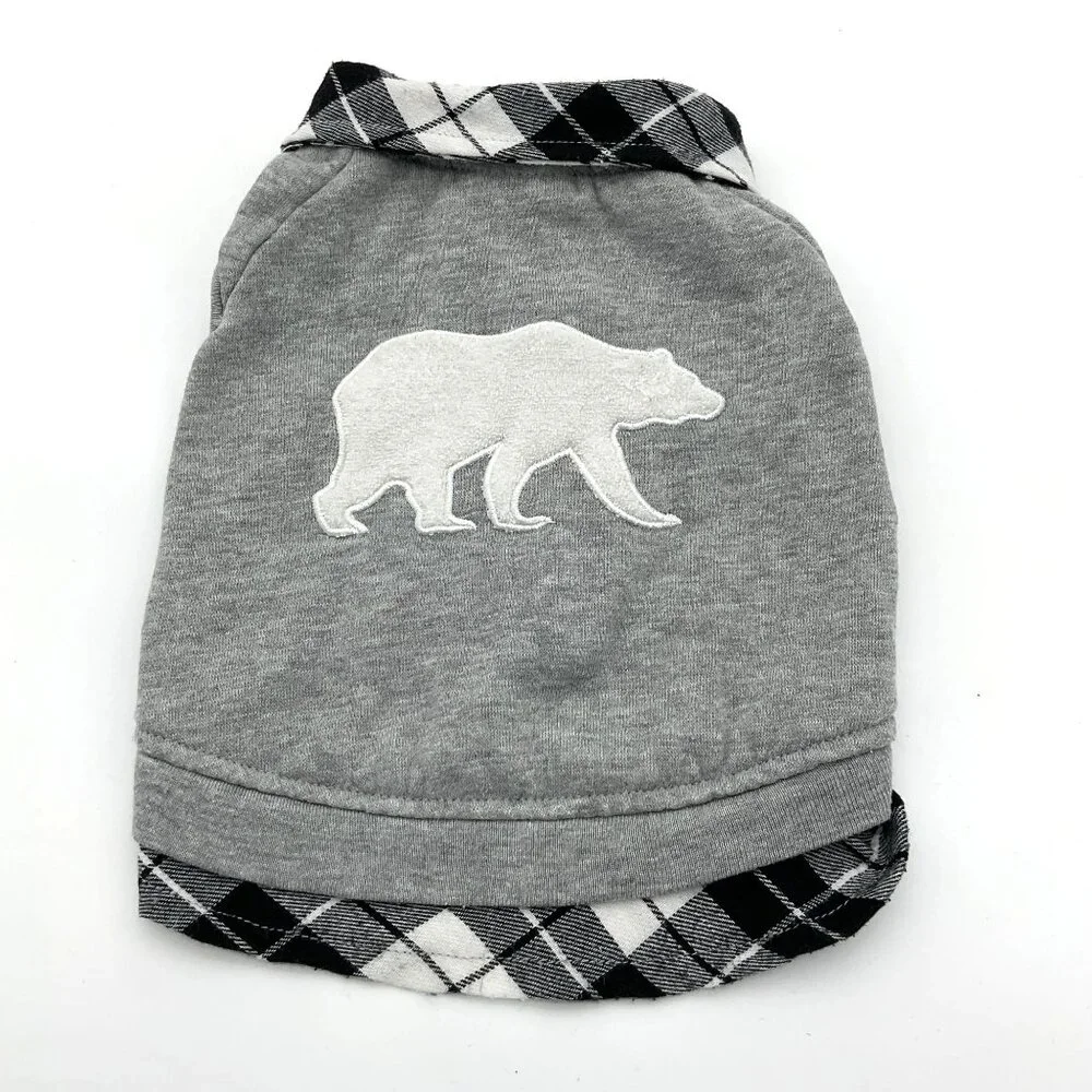Top Paw Polar Bear Applique Faux Layered Plaid Flannel & Gray Dog Sweatshirt Sm
